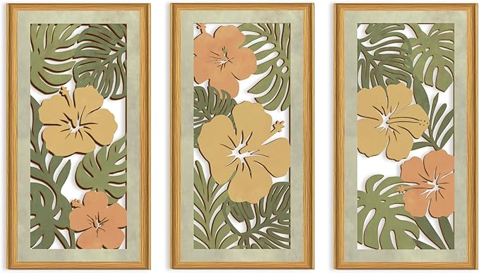 Celestdeco 3 Pcs Boho Flower Market Wall Decor Floral Botanical Modern Wood Wall Art Bohemian Floral Hanging Decor Abstract Minimalist Wooden Art for Living Room Bedroom Office 7.9 x15.8 Inch