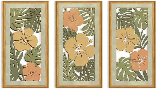 Celestdeco 3 Pcs Boho Flower Market Wall Decor Floral Botanical Modern Wood Wall Art Bohemian Floral Hanging Decor Abstract Minimalist Wooden Art for Living Room Bedroom Office 7.9 x15.8 Inch