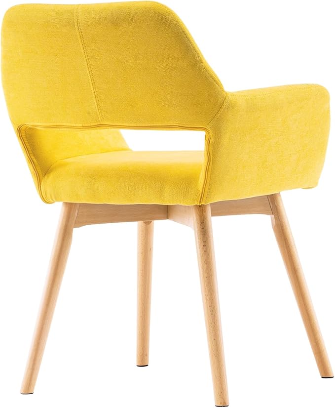 Mid Century Modern Dining Chairs Set of 4 & 2 & 6 Comfy Accent Chair Upholstered Kitchen Dining Living Room Chairs for Bedrooms Waiting Room Home Arm Desk Chair No Wheels (Yellow, 4)