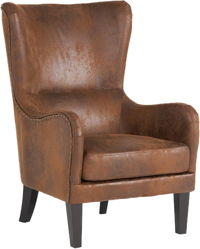 Mid-Century Modern Accent Chairs, 27" Wide Wingback Club Chair with Nailhead Trim, Fabric Reading Living Room Side Chair, Faux Leather Armchair Sofa