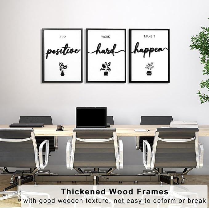 3D Wood Inspirational Wall Art, Framed Motivational Office Wall Decor, Positive Affirmations Wall Decor for Home Office Bedroom Living Room (Ready to Hang, 12x16 Inch, Set of 3, Framed)