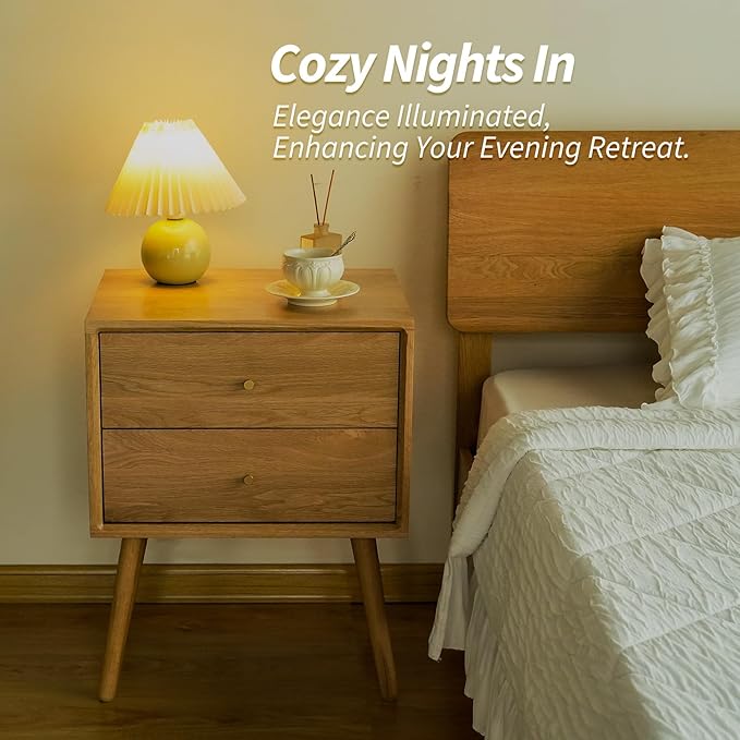 Night Stand, Midcentury Modern Solid Wood Nightstand with Drawer, Side Table with High Stool Leg, 25.98 H x 19.69 W x 15.75 D Inches (Mid-Century Modern)