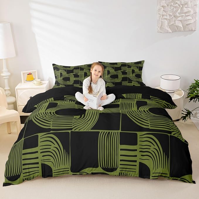 Erosebridal Bohemian Geometric Comforter Cover Full Size Mid Century Abstract Kids Duvet Cover Boho Ethnic Bedding Set for Boys Teens Adult Bedroom Decor Modern Abstract Striped Bed Sets