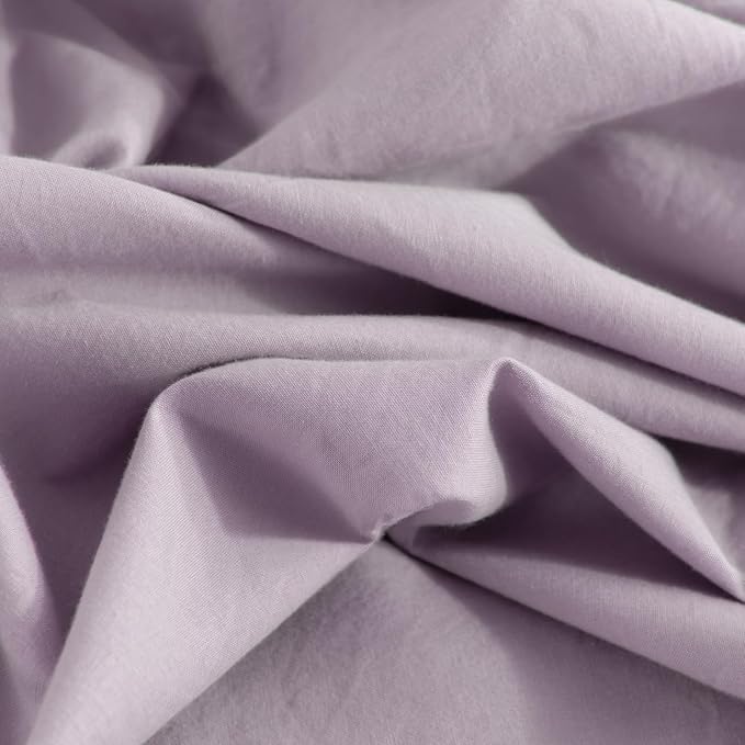 NEXHOME PRO Duvet Cover Set Queen Size Linen Feel Textured Organic Natural 100% Washed Cotton Duvet Cover Purple Lavender Lilac 3 Pieces Bedding Set Zipper Closure, Breathable, Soft (No Comforter)