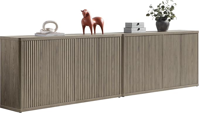 SICOTAS Buffet Cabinet with Storage Accent Sideboard with 8 Doors 132.6" Fluted Credenza Modern Buffet Table Media Console Cabinet Entryway Cabinets for Living Room Kitchen Dining Room Hallway