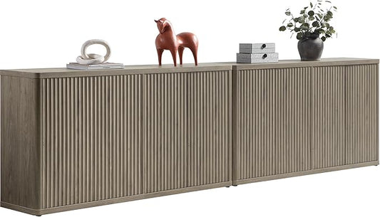 SICOTAS Buffet Cabinet with Storage Accent Sideboard with 8 Doors 132.6" Fluted Credenza Modern Buffet Table Media Console Cabinet Entryway Cabinets for Living Room Kitchen Dining Room Hallway