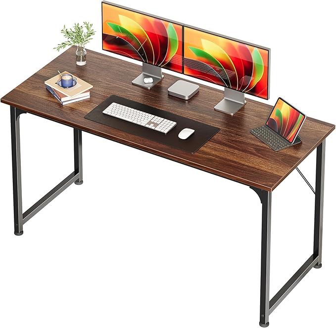 Huuger Computer Desk, 54 Inch Office Desk, Gaming Desk with Storage, Writing Desk Work Desk for Home Office, Study, Modern Simple Desk, Large Legroom, Metal Frame, Walnut