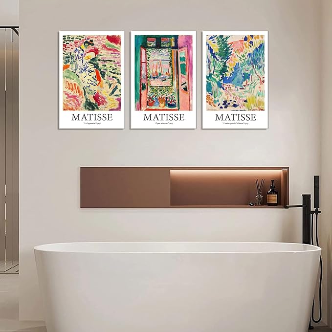 Framed Henri Matisse Abstract Canvas Wall Art Print Set French Floral Rainbow Landscapes Nature Plants Illustrations Modern Multicolor for Living Room, Bedroom, Office - 12"x16"x3