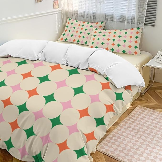 Modern Mid Century Duvet Cover, Vintage Geometry Bedding Sets Soft Comforter Cover，Aesthetic Abstract Art Bedding 3 Piece (1 Duvet Cover 102"x90" + 2 Pillow Sham 20"x30")