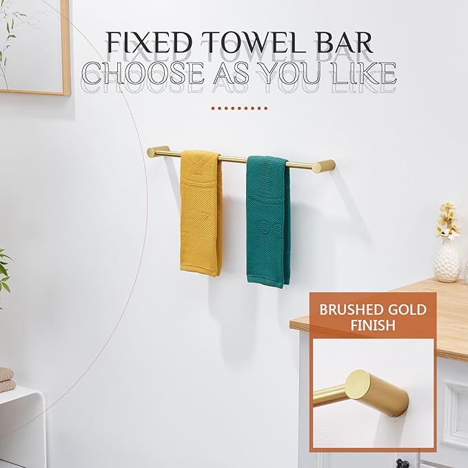 KOKOSIRI Bathroom Towel Bar 20'' Hand Towel Holder Rack for Lavatory and Bathroom Hardware Wall Mounted Brushed Gold Stainless Steel, B4007BG-L20
