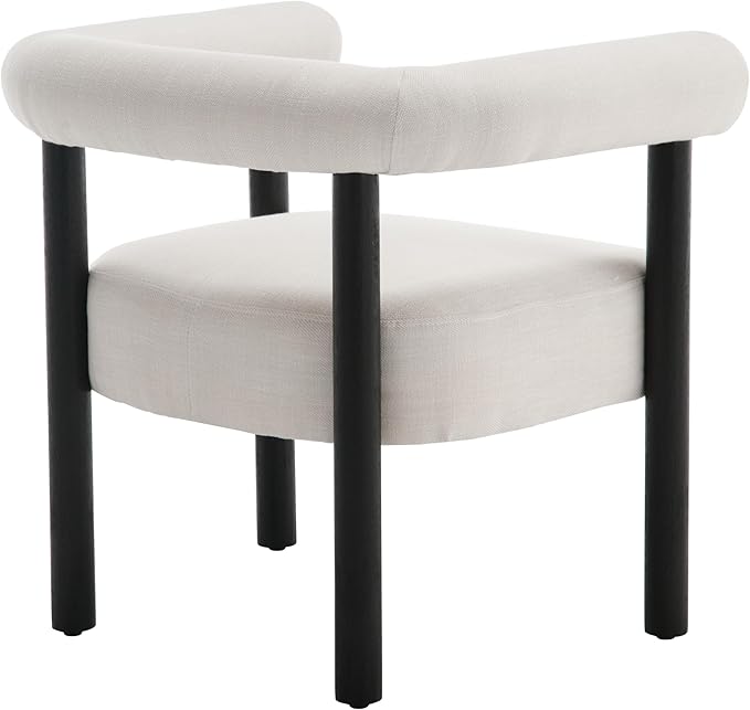 Barrel Accent Chairs Set of 2, Linen Upholstered Modern Living Room Chairs, Comfy Accent Chairs with Curved Backrests and Wood Legs Armchairs for Living Room, Bedroom, Beige