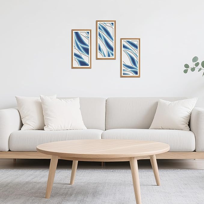 IARTTOP Blue Abstract Wall Art Set of 3 Modern Geometric Line Wall Decor Mid Century Artwork Teal Navy Blue Minimalist Art Prints for Office Living Room Bedroom 8 x16 Inch