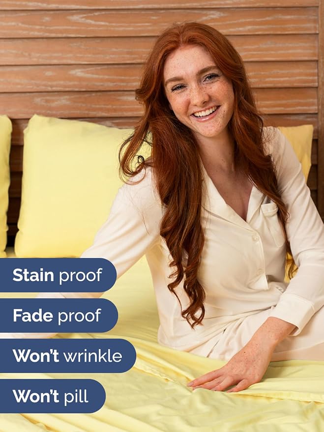 Extra Deep Twin Sheet Set - 4 Piece Breathable and Cooling Sheets - Hotel Luxury Bedding for Women, Men, Kids & Teens - Easy & Secure Fit - Soft, Wrinkle Free and Comfy - Extra Deep Pockets - Yellow