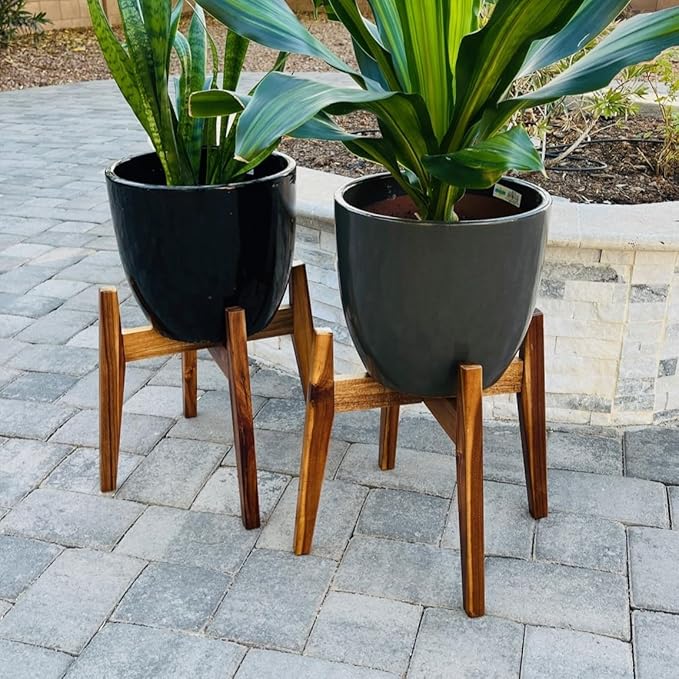 Indoor Plant Stand, Mid Century Modern Plant Holder, Pot Stand for Large Plants, Stable Wood Planter Stand for Indoor Outdoor, Fit 11 Inch Pots