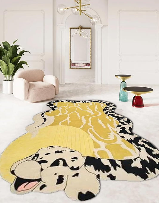 Bright Yellow Black and White Spots Snake Rug for Living Room Bedroom Guestroom Non Shedding Faux Wool Area Rug Fun Animal Shaped Rugs Vibrant Art Playroom Nursery Room Anti Slip Durable Carpet 10x16