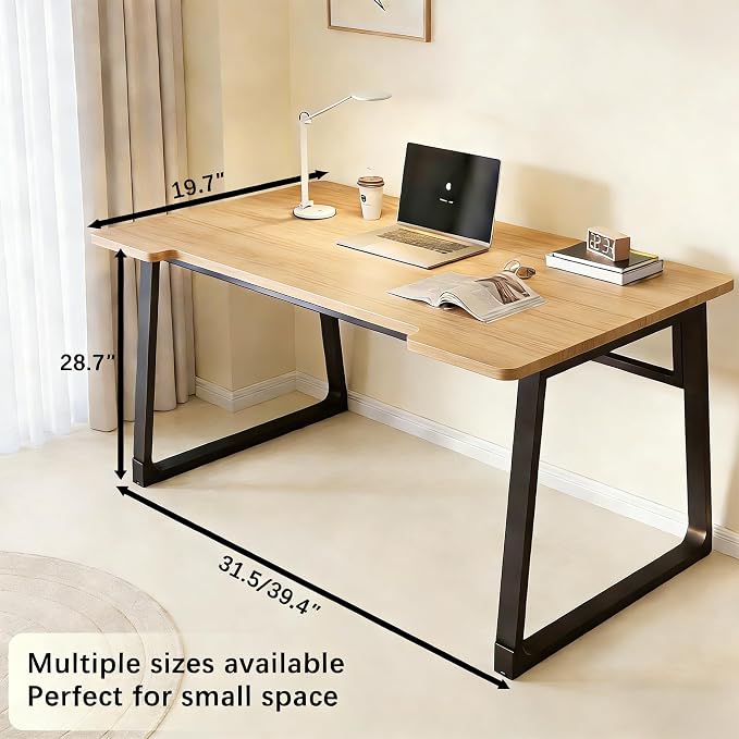 Computer Desk 39.4 Inch Small Office Desk with Wood Top and Metal Frame, Study Writing Desk for Home, Bedroom, Gaming, U-Shaped Leg Design, Modern Simple