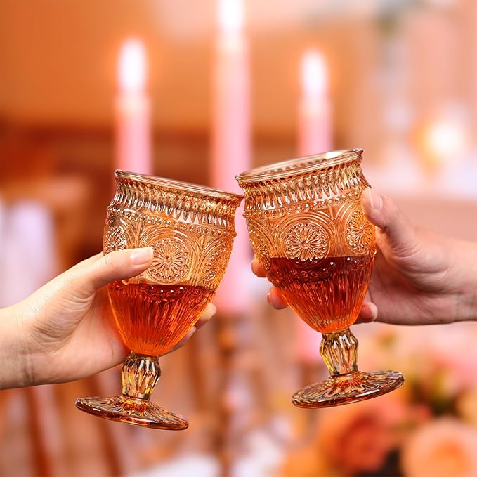 Darlion Wine Goblets, Goblet Glasses, Amber Goblets, Wine Glasses Set of 4, Amber Drinking Glasses for Party Home Wedding