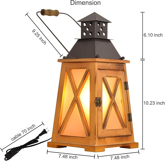 Antique Wood Electric Lantern Lights Table Lamp, Vintage Farmhouse Nautical Decorative, Bedside Night Lights Desk Lamp for Bedroom Living Room, Hanging Light Fixture for Indoor and Outdoor