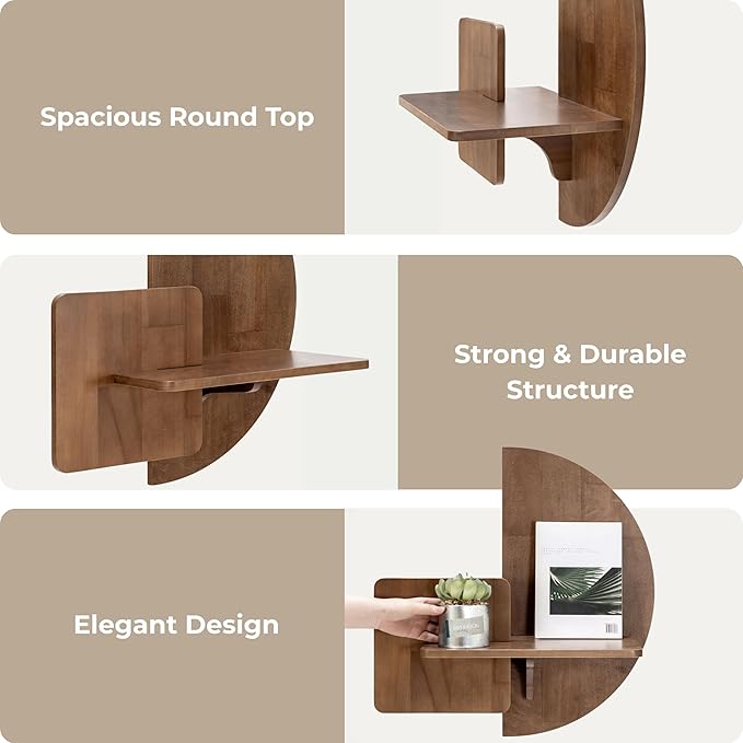 Behomes Soluna Solid Wood Floating Nightstand, Wall Mounted Nightstand, Floating Bedside Table for Bedroom and Living Room, Modern Rustic Wooden Night Stand, Small Floating Shelf for Wall, Walnut