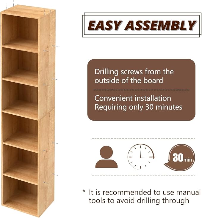 Wooden 6 Cube Storage Organizer, 6 Tier Storage Cubes Unit Display Cubby, Versatile Cubes Shelf and Cubby Organizer for Any Space (Oak, 6 Cube-W(11.8inch)