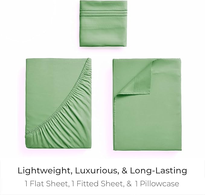 Mellanni Twin XL Sheets Set - 3 PC Iconic Collection Bedding - Hotel Luxury, Extra Soft, Cooling Bed Sheets - Wrinkle, Fade, Stain Resistant (Twin Extra Long, Pistachio)