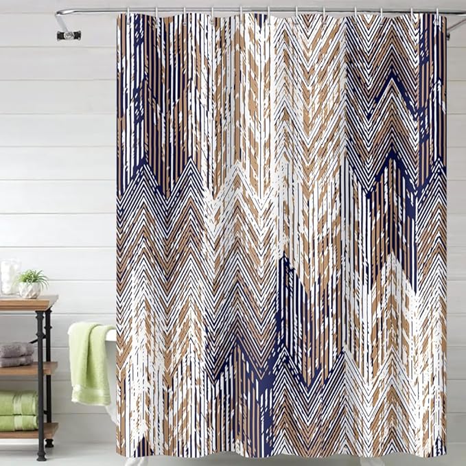 Abstract Style Shower Curtain Grunge Old Blue Brown Arrow Geometric Pattern Shower Curtains for Modern Artistic Bathroom Waterproof Fabric Decor Set with Hooks, 72W x 78H Inch