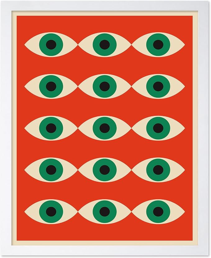 Poster Master Bauhaus Poster - Red Evil Eye Print - Graphic Design Art - Eye Art - Geometric Art - Chic Boho Art - Mid Century Modern Art - Living Room or Bedroom Wall Decor - 8x10 White Framed