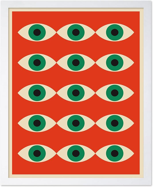 Poster Master Bauhaus Poster - Red Evil Eye Print - Graphic Design Art - Eye Art - Geometric Art - Chic Boho Art - Mid Century Modern Art - Living Room or Bedroom Wall Decor - 8x10 White Framed