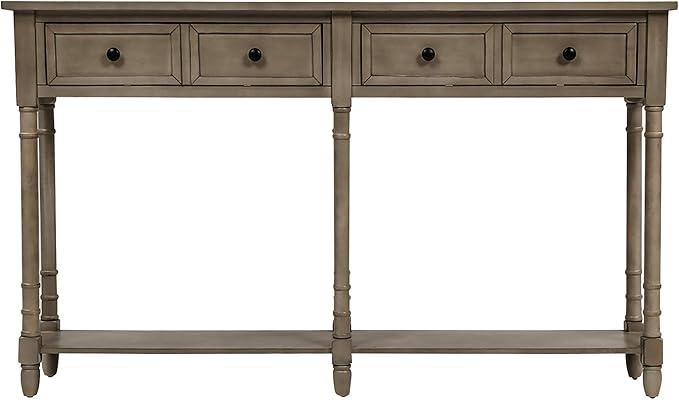 Merax Retro Console Table Sofa Table for Entryway with Drawers and Shelf Living Room Table (Grey Wash)