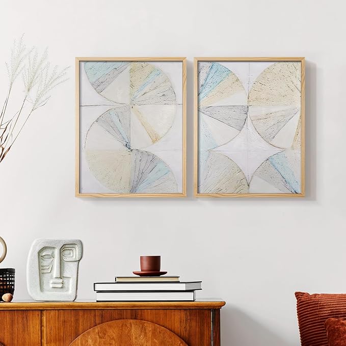 Renditions Gallery Set of 2 Peel & Stick Framed Prints, Geometric Abstract Wall Art, Pie Chart Color Wheels Wall Decor, Re-Stickable - Ready to Hang - 11"x14" - NATURAL WOOD Frame LT588