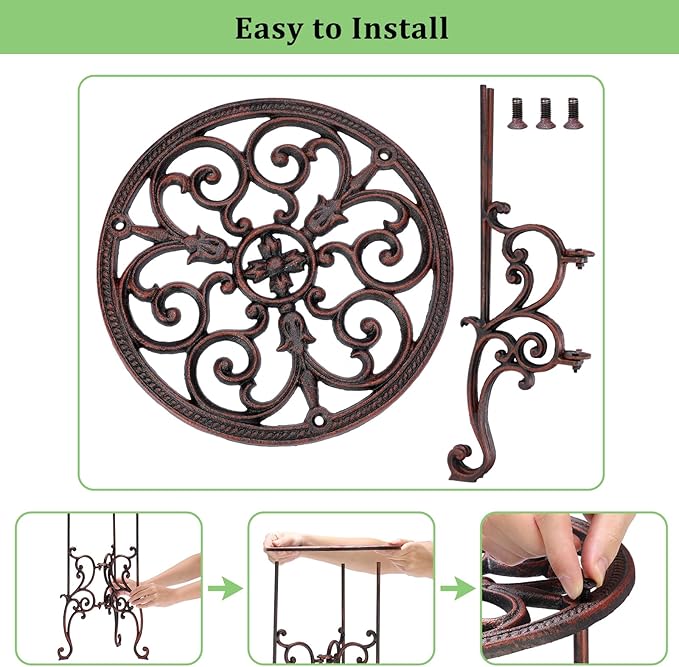 OwnMy Cast Iron Tall Plant Stand Heavy Duty Vintage Wrought Iron Flower Pot Holder, Decorative 1-Tier Potted Plant Holder Rack, Indoor Outdoor Large Metal Plant Stand for Patio Garden, Red Bronze