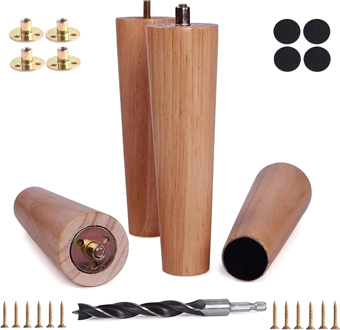 8 Inch Heavy Duty Wood Furniture Legs Set of 4 - Solid Replacement Furniture Feet for Sofas - Wooden Couch Legs Sofa Feet Cabinet Foot - Varnished Finish
