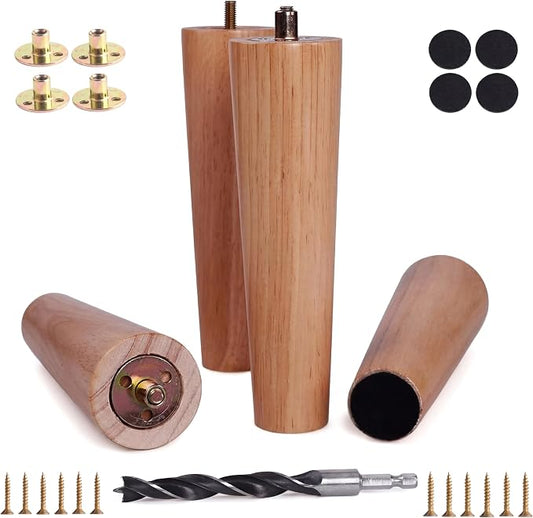 8 Inch Heavy Duty Wood Furniture Legs Set of 4 - Solid Replacement Furniture Feet for Sofas - Wooden Couch Legs Sofa Feet Cabinet Foot - Varnished Finish