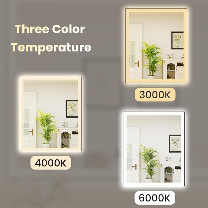 WTTY 30"X36" LED Bathroom Mirror with Black Frame, Bathroom Vanity Mirror with Lights for Wall, Front Light and Backlit, Anti-Fog, Dimmable, 3 Colors, Shatterproof, Memory, Horizontal/Vertical