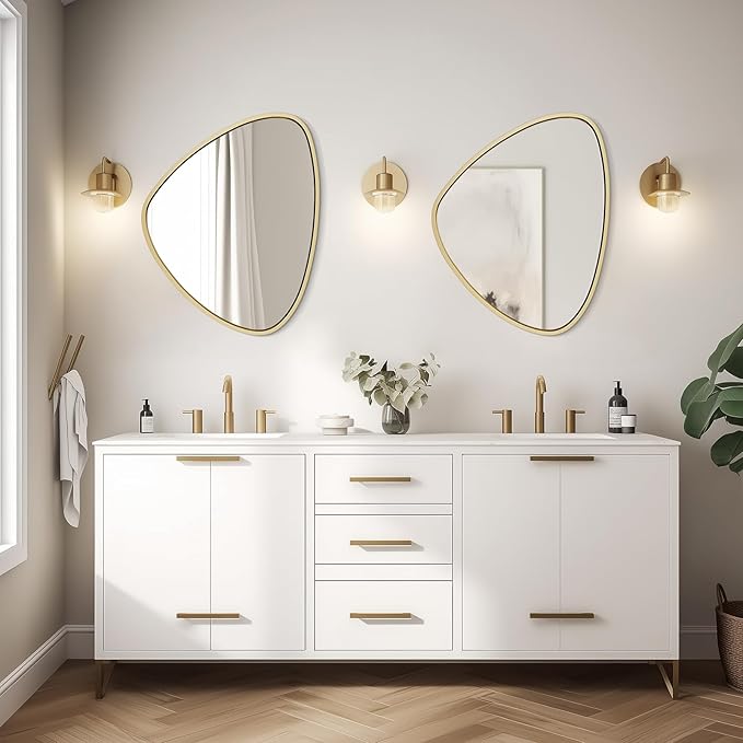 WallBeyond Asymmetrical Mirror, Irregular Wall Mirror, Wall Mirrors Decorative for Bedroom Living Room entryway Hall, Wall Mirror for mid Century Modern Decor 24" H x 19" W, Gold