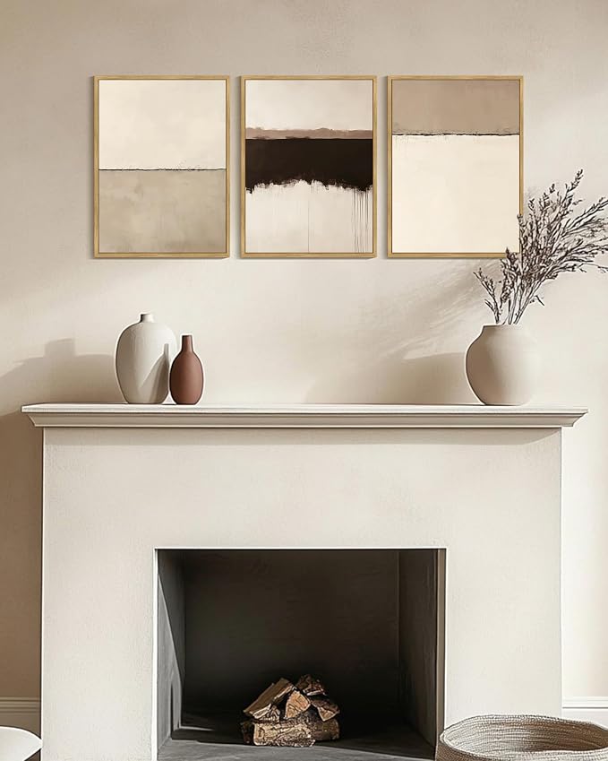 KUVIOKE Abstract Framed Canvas Wall Art Minimalist Beige Gray Pastel Watercolor Wall Decor Modern Illustration Neutral Art Painting for Bedroom Dining Room 12x16in (Natural Framed)