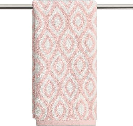 Artoid Mode 1 Pc Beige Pink Diamond Grid Jacquard Hand Towels for Bathroom, 100% Cotton Soft Absorbent Bathroom Decor Towels, 13.7 x 29.5 Inch