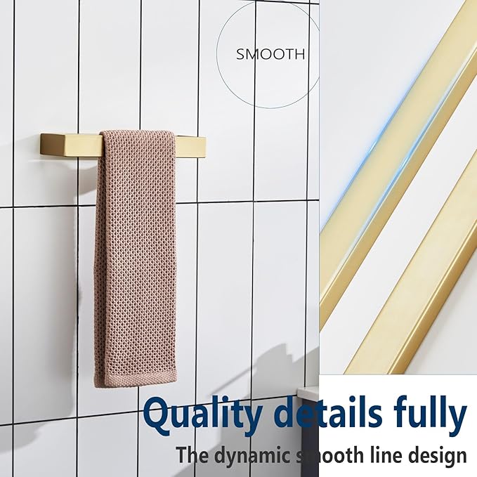 KOKOSIRI Towel Rings Brushed Gold Hand Towel Bars 9-Inch Kitchen Towel Rack Stainless Steel Bathroom Hardware Wall Mounted, 2 Pack B4008BG-L9-P2