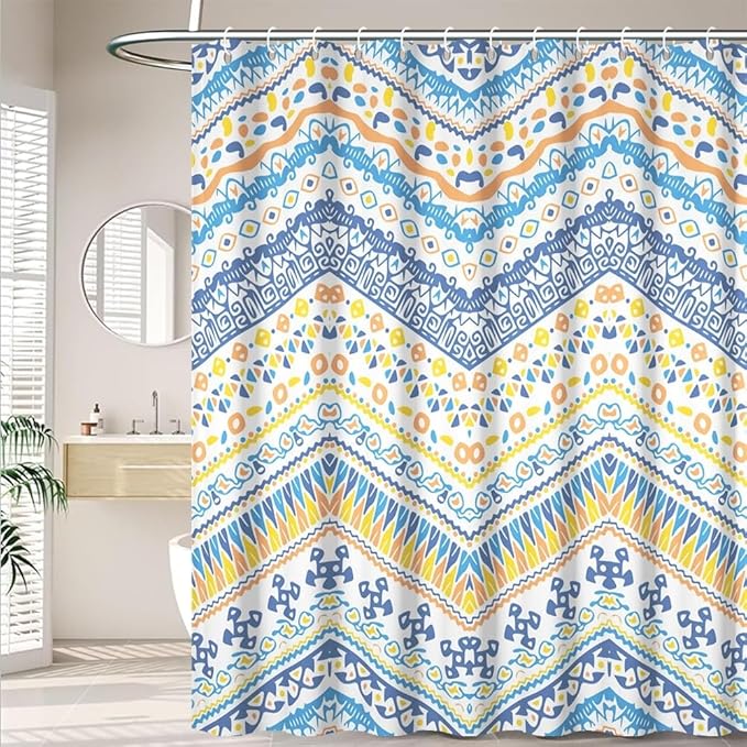 Blue Bohemian Shower Curtain for Bathroom Colorful Boho Striped Shower Curtains Modern Abstract Aesthetic Bathroom Decor Set Washable Waterproof Polyester Fabric with Hooks 54x72 Inch