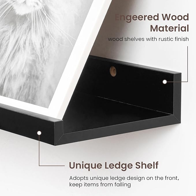 Axeman 30 Inch Floating Shelves | Black Picture Ledge Shelf Set of 3 | Rustic Wood Wall Shelves with Lip | 30" Black Picture Shelf for Wall with Ledge | Photo Shelves