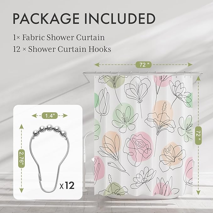 AmazerBath Floral Shower Curtain, 72"x72" Washable Cloth Spring Black Ink Blooms Shower Curtain with 12 Metal Hooks, Farmhouse Fabric Rustic Colorful Flower Shower Curtain Set for Bathroom Decor