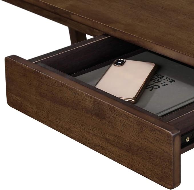 Finch Darren Home Office Desk with Drawer, Mid Century Accent Desk, 43 Inch Wide Simple Modern Study Table, Walnut Brown