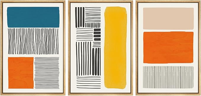 SIGNWIN Framed Canvas Print Wall Art Set Mid-Century Bright Color Block Collage Abstract Shapes Illustrations Minimalism Bohemian Decorative for Living Room, Bedroom, Office - 16"x24"x3 Natural