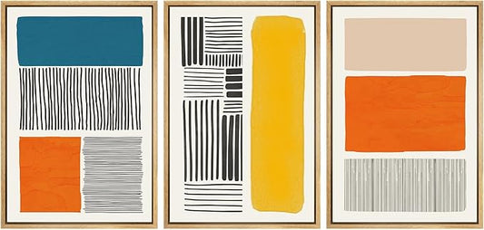 SIGNWIN Framed Canvas Print Wall Art Set Mid-Century Bright Color Block Collage Abstract Shapes Illustrations Minimalism Bohemian Decorative for Living Room, Bedroom, Office - 16"x24"x3 Natural