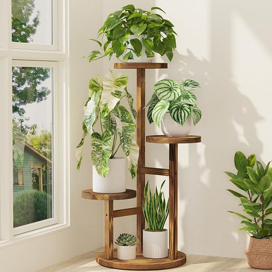 iDavosic.ly 3 Tier Plant Stand Indoor, Tiered Corner Wood Multiple Flower Holder Shelf, Tall Orchid Display Rack for Patio Porch Living Room Balcony Outdoor, Brown