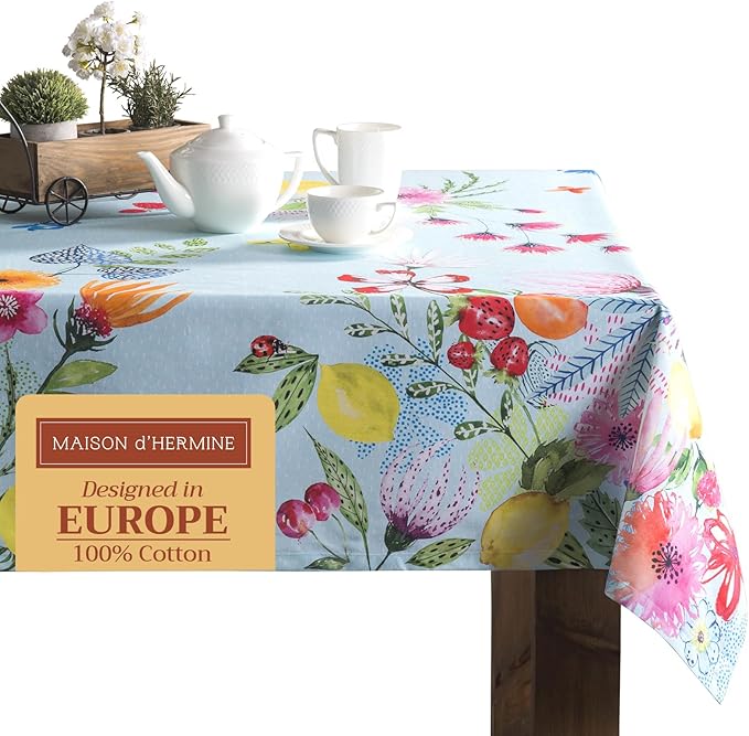 Maison d' Hermine Table Cloth Rectangle Table 100% Cotton 70 x 120 Inches Tablecloth Reusable Decorative for Dining Room Farmhouse Home Valentines Day Decorations Spring Summer - Jardin D'Ete - Mint