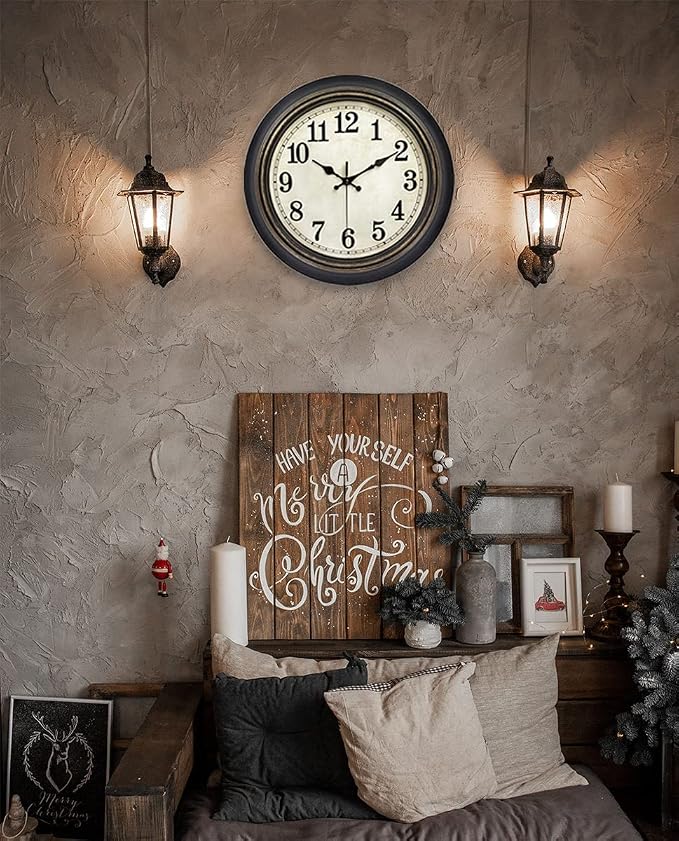 45MinST 14 Inches Retro Wall Clock, Silent Non Ticking Battery Operated Movement, Home/Wall Decor, Easy to Read, Decorate Bedroom/Living Room/Office with Arabic/Roman(Arabic)