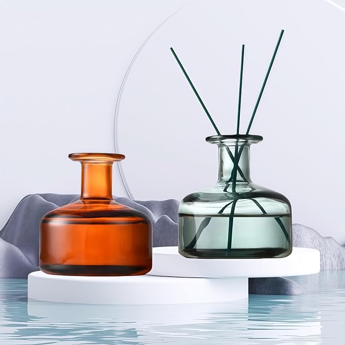 Purple Empty Glass Reed Diffuser Bottles,300ml Refillable Diffuser Bottle for Essential Oils,Aromatherapy Container for DIY Replacement Diffuser,Fragrance Decoration,Crafts Decor,Small Flower Vase