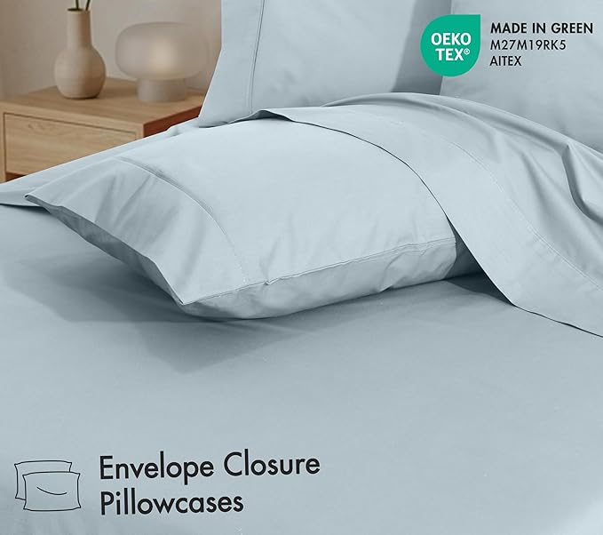 RUVANTI 100% Cotton Percale Sheets King Size 6 Piece Set, Cooling Bed Sheets for Hot Sleepers, Deep Pocket 16”, Breathable Lightweight & Durable, Crisp Hotel Style Sheets, Silver Blue