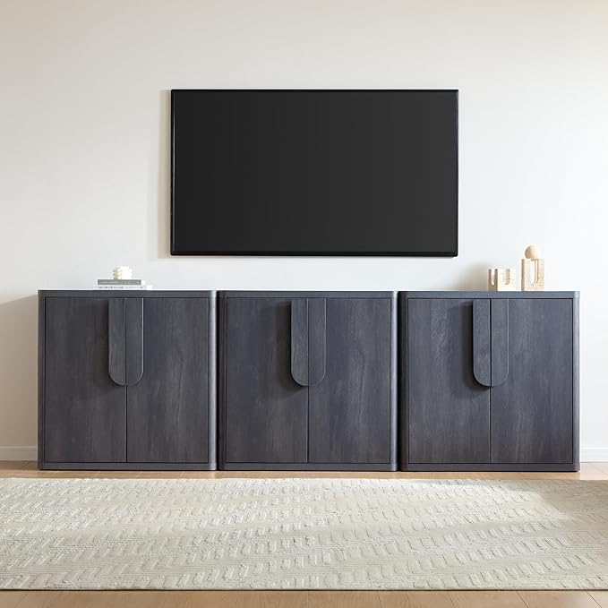 103.5'' Sideboard Buffet Cabinet W/Storage, Modern Accent Cabinets W/Curved Handles & Adjustable Shelves, 6 Doors Coffee Bar Buffet Table Credenza for Living Room Kitchen Hallway, Dark Grey